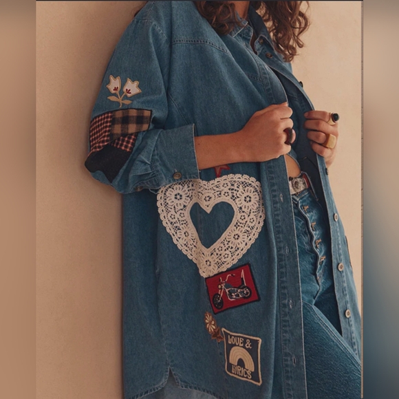 Spell Tops - Spell Bombshell Patchwork Chambray Shirt or Mini Dress Size Large NWT